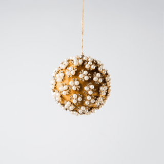 Mustard Pearl & Rhinestone Velvet Ornament 4" - Joy By