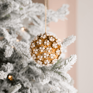 Mustard Pearl & Rhinestone Velvet Ornament 4" - Joy By