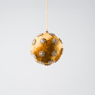 Mustard Sunflower Rhinestone Velvet 4" Ball Ornament - Joy By