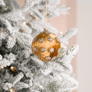 Mustard Sunflower Rhinestone Velvet 4" Ball Ornament - Joy By