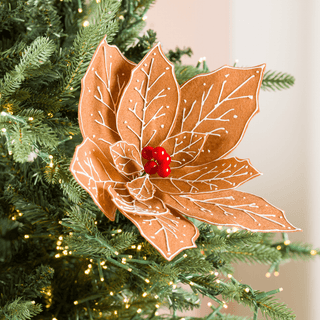 Natural Felt Poinsettia Pick with Red Berries - Joy By
