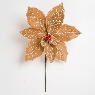 Natural Felt Poinsettia Pick with Red Berries - Joy By