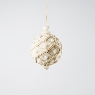 Natural Jute Embroidered Net Ornament with Pearl Detail - Joy By