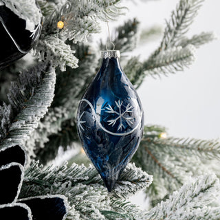Navy Blue Shuttle Ornament with Silver Etching - Joy By