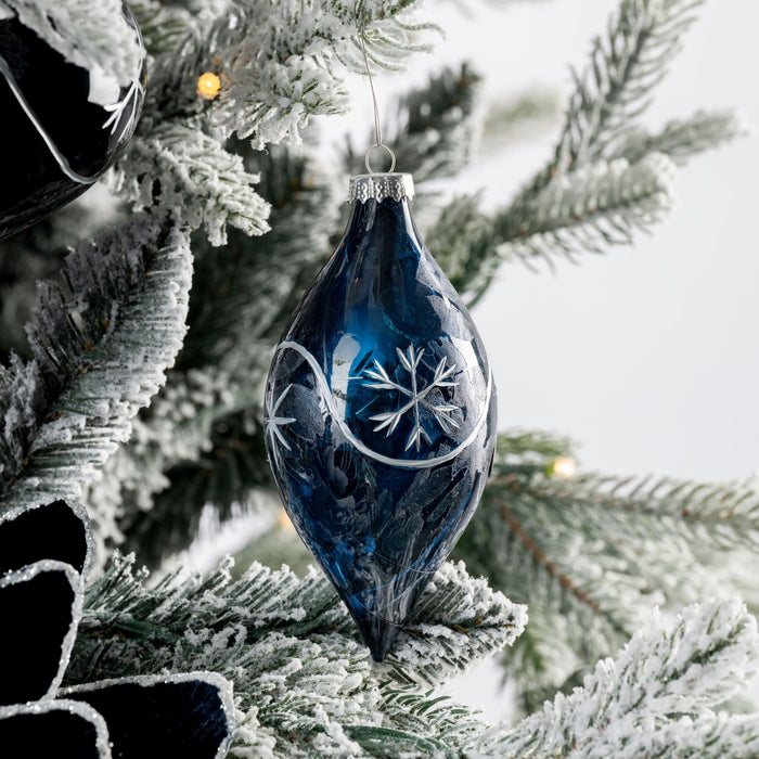 Navy Blue Shuttle Ornament with Silver Etching