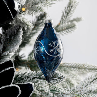 Navy Blue Shuttle Ornament with Silver Etching - Joy By