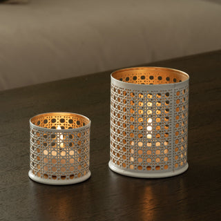 Opulance Tealight Candle Holder in White & Gold - Large - Joy By