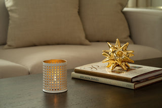 Opulance Tealight Candle Holder in White & Gold - Medium - Joy By