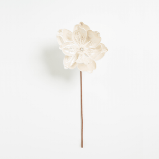 Pearl White Fabric Flower Pick - Joy By