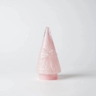 Pink LED Glass Cone Tree with Bow Design - Joy By
