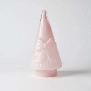 Pink LED Glass Cone Tree with Bow Design - Joy By