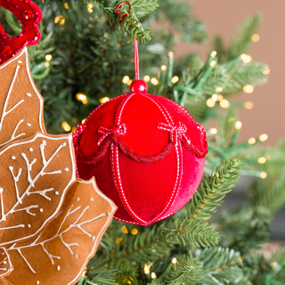 Red Ball Ornament with Bow - Joy By