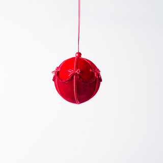 Red Ball Ornament with Bow - Joy By
