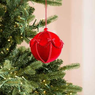 Red Ball Ornament with Bow - Joy By