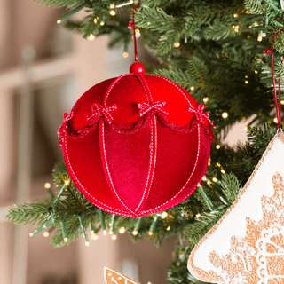 Red Ball Ornament with Bow - Joy By