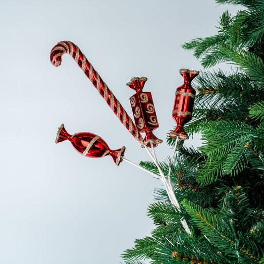 Red & Champagne Candy Cane Pick - Joy By