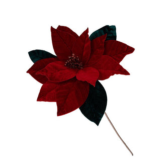 Red & Emerald Velvet Poinsettia Flower Pick - Joy By