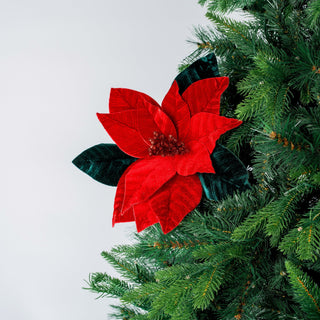 Red & Emerald Velvet Poinsettia Flower Pick - Joy By