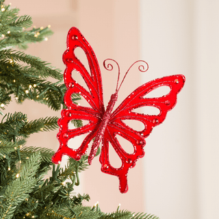 Red Felt Butterfly Ornament 8" - Joy By