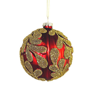 Red glass 4" ball with gold glitter - Joy By