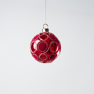Red Glass Ball with Red Velvet Spheres 4", Set of 6 - Joy By
