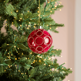 Red Glass Ball with Red Velvet Spheres - Joy By