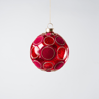 Red Glass Ball with Red Velvet Spheres - Joy By