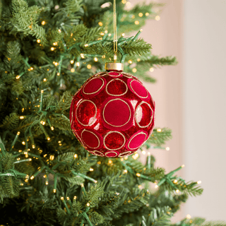 Red Glass Ball with Red Velvet Spheres - Joy By