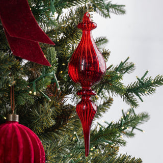 Red Glass Finial Hanging Ornament - Joy By