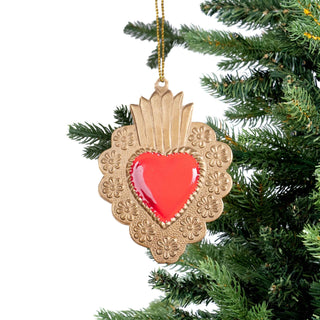 Red & Gold Hand Hammered Heart Ornament - Joy By