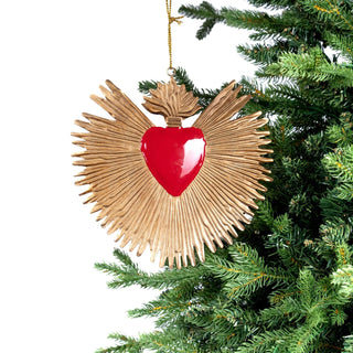 Red & Gold Hand Hammered Heart Ornament - Joy By