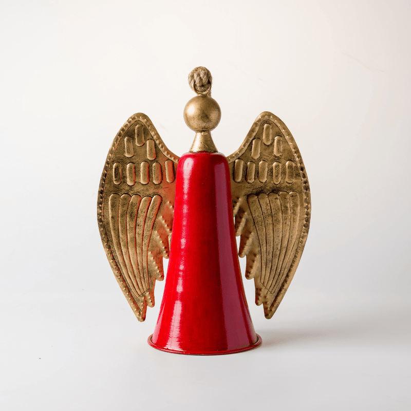 Red & Gold Metal Angel with Jute - Joy By