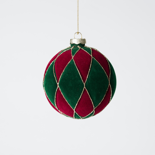 Red Green Glass Ball Hanging Ornament - Joy By