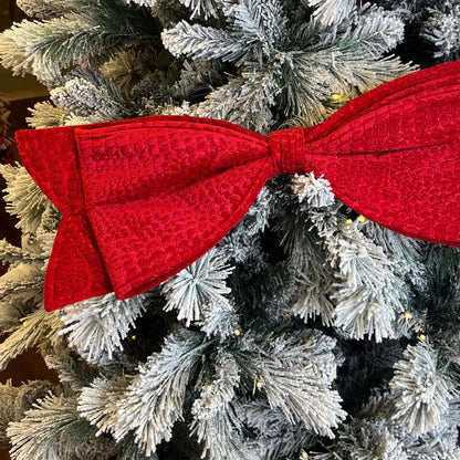 Red Pressed - Patterned Bow Ornament with Glitter - Joy By