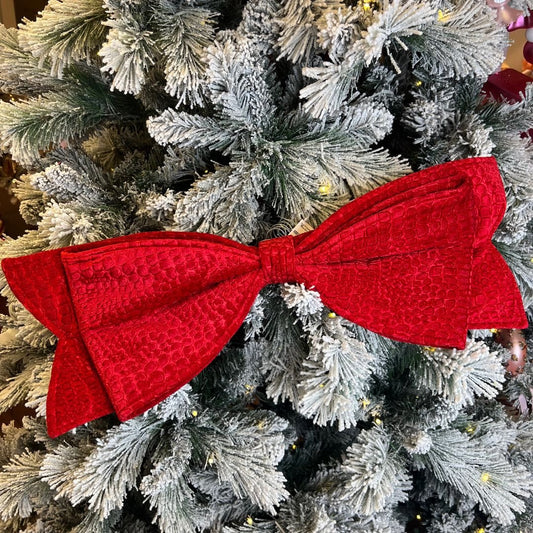 Red Pressed - Patterned Bow Ornament with Glitter - Joy By