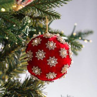 Red Snowflake Stud Velvet Ornament 5" - Joy By
