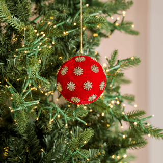 Red Sunflower Rhinestone Velvet 4" Ball Ornament - Joy By