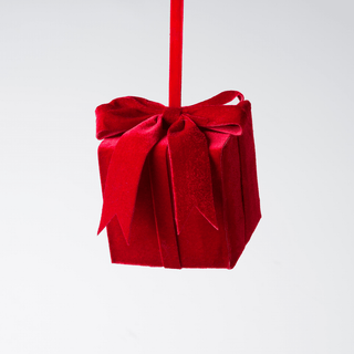 Red Velvet Gift Box Ornament - Joy By