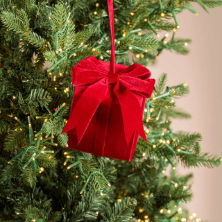 Red Velvet Gift Box Ornament - Joy By