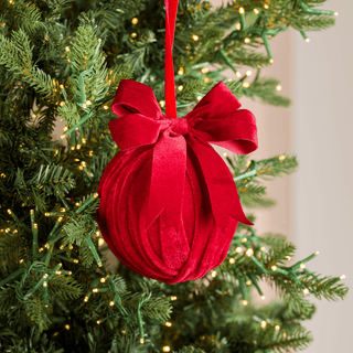 Red Velvet Ornament with Bow - Joy By