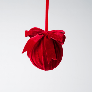 Red Velvet Ornament with Bow - Joy By