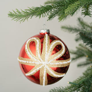 Shiny Red Bow Ball Ornament - Joy By