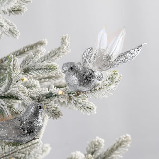 Silver Glitter Small Bird Clip - On Ornament - Joy By