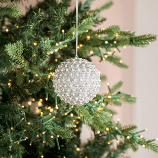 Silver Sequin & Pearl Ornament 4" - Joy By