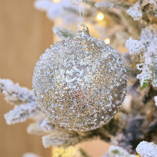 Silver Sugarbead Ball Ornament - Joy By