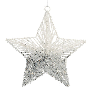 Silver & White Glitter Star Ornament - Joy By
