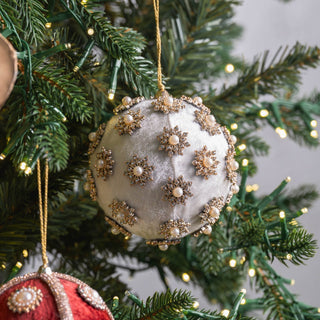 Snowflake Studs And Cream Velvet Ball - Joy By