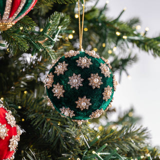 Snowflake Studs And Green Velvet Ball - Joy By