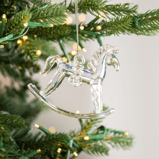 Solid Clear Glass Rocking Horse Ornament - Joy By