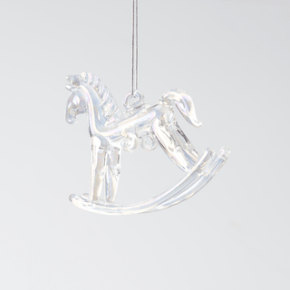 Solid Clear Glass Rocking Horse Ornament - Joy By
